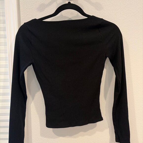 Reformation Black Ribbed Button Front Long Sleeve Top Women’s XS Perfect NWOT - Picture 4 of 4